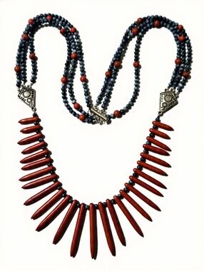 Southwest Silver-Tone Faux Turquoise Coral Beaded Statement Necklace 27" Length
